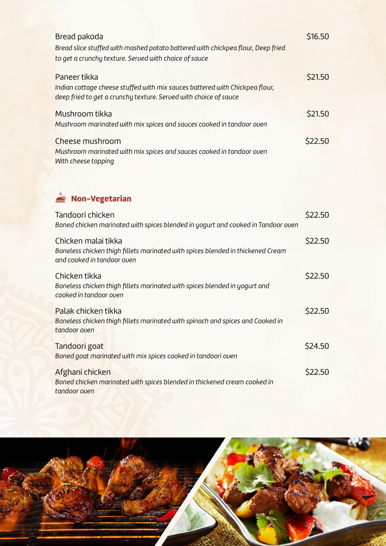 Menu, The Spice Haven