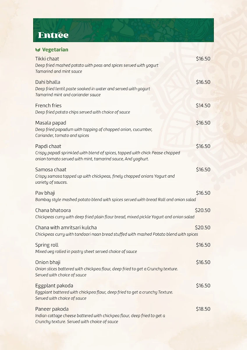 Menu, The Spice Haven