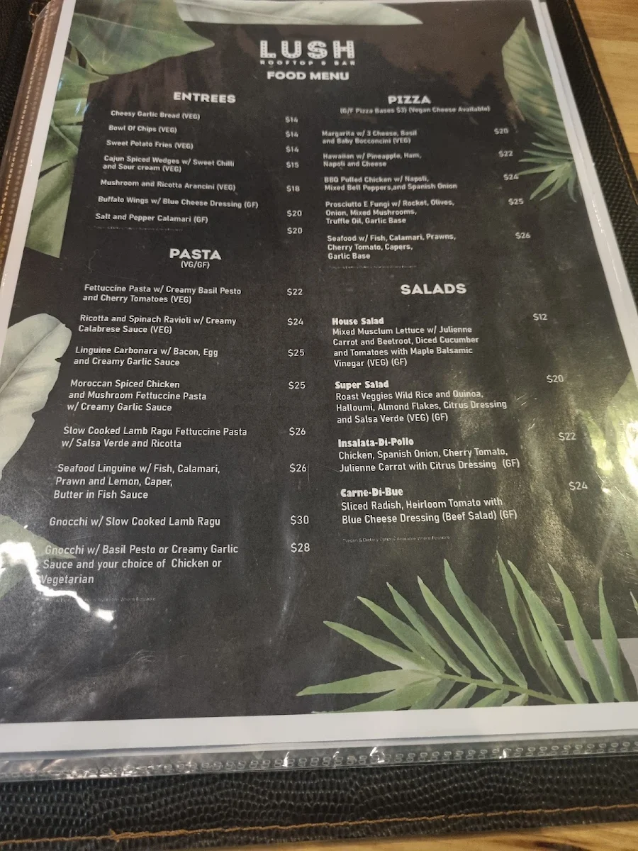 Menu, Lush Rooftop & Bar Keilor Park