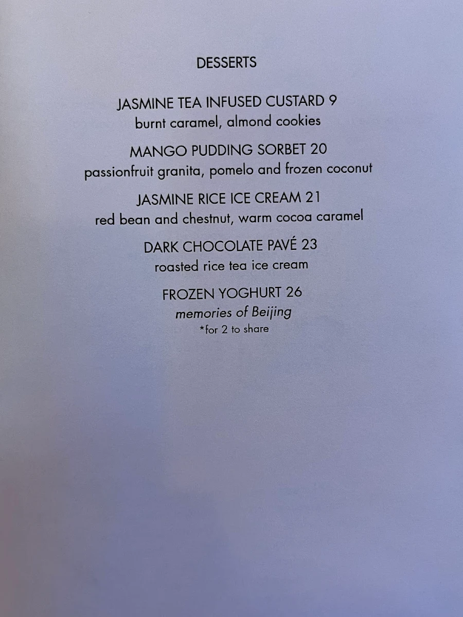 Menu, Lee Ho Fook Sydney