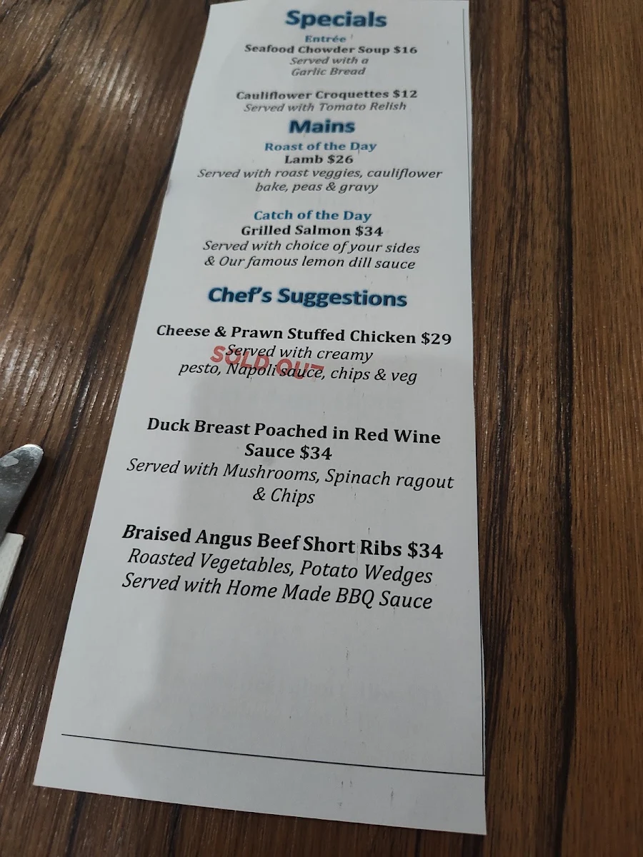 Menu, Cobram Hotel