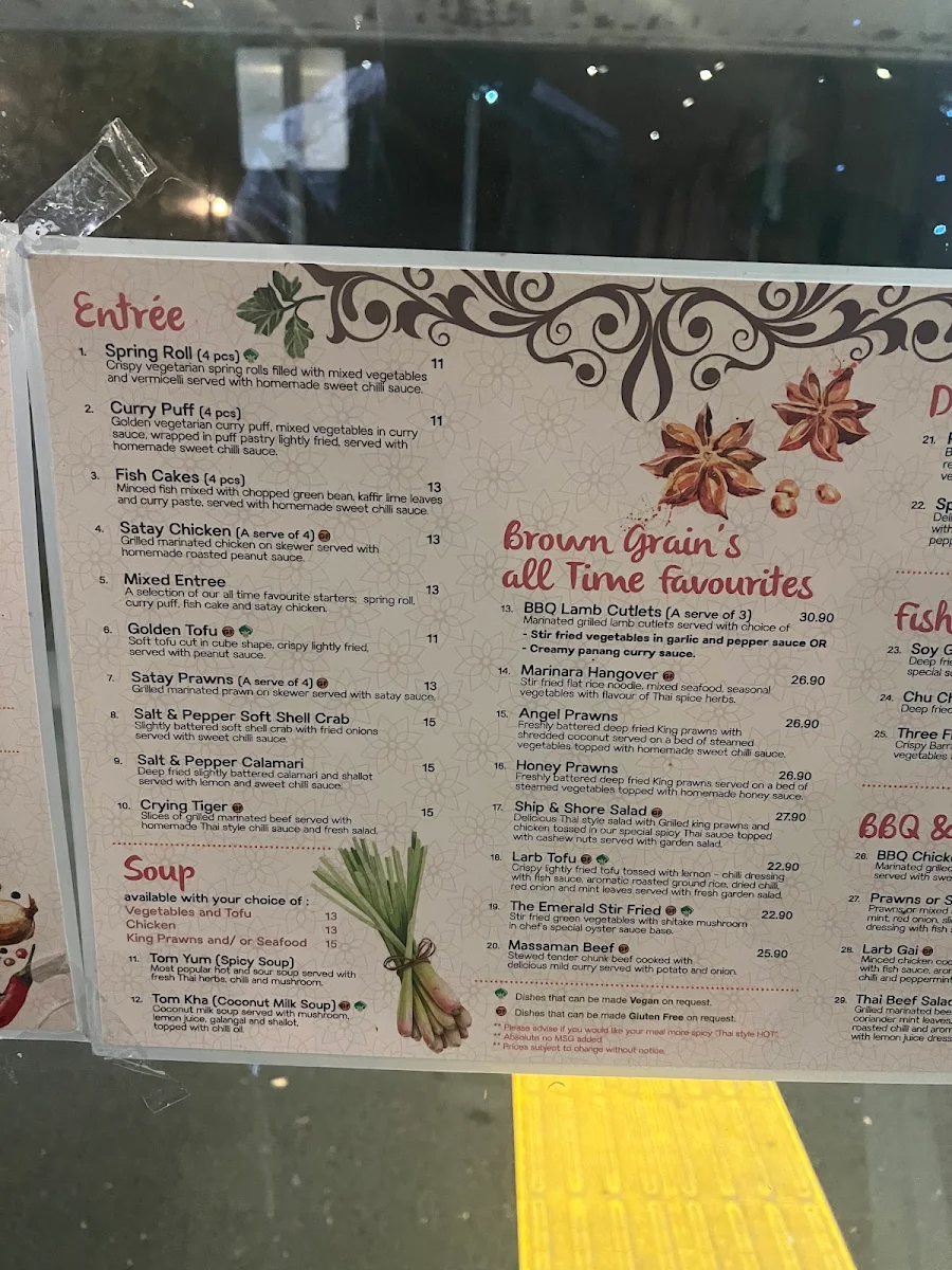 Menu, Brown Grain Thai Restaurant (Online Order Available)
