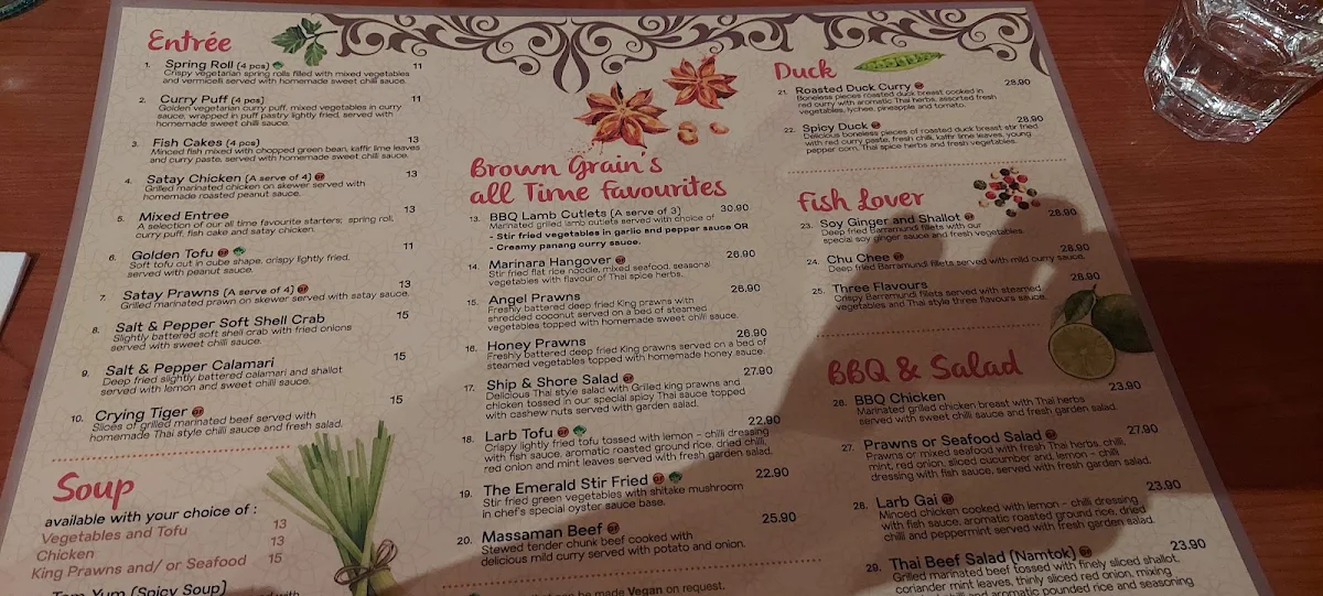 Menu, Brown Grain Thai Restaurant (Online Order Available)