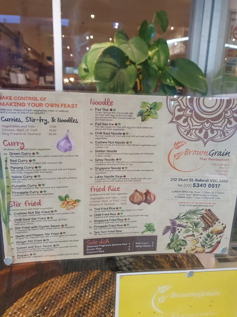 Menu, Brown Grain Thai Restaurant (Online Order Available)