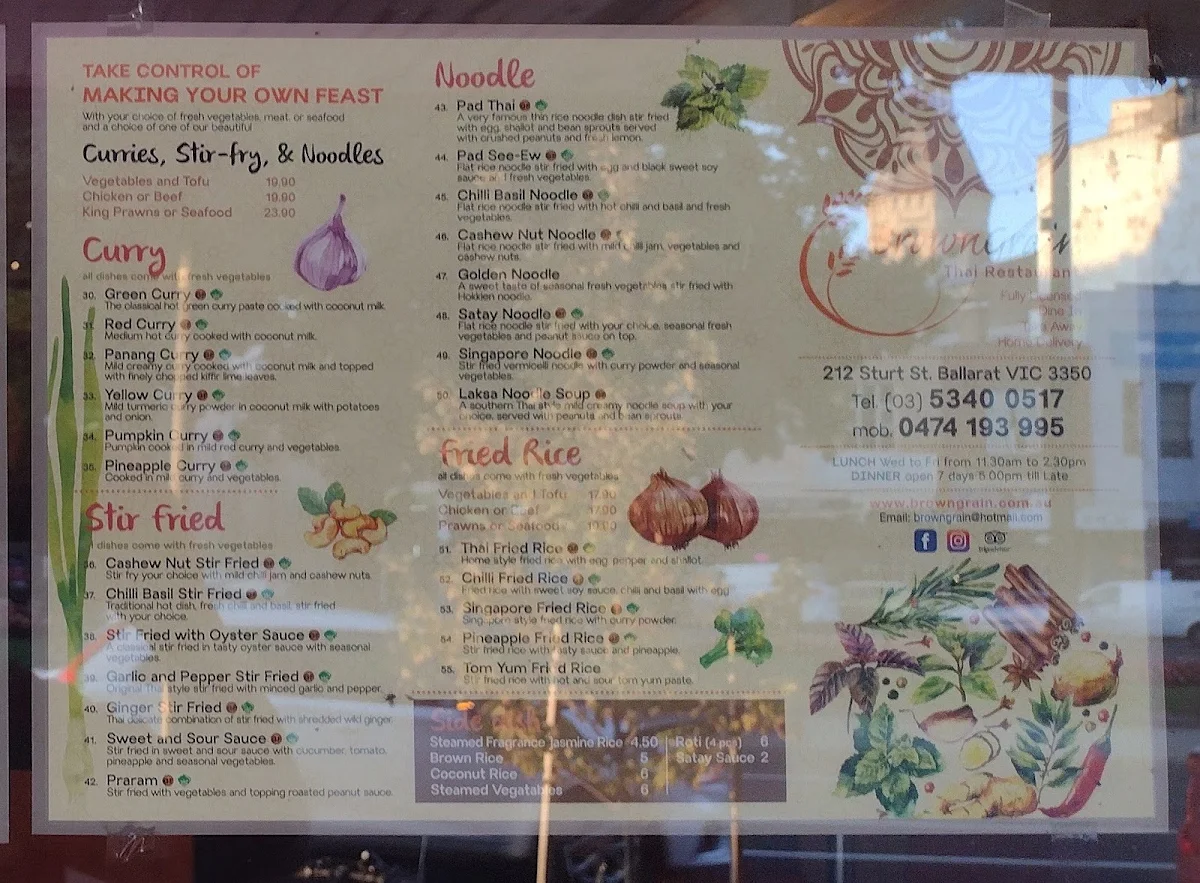 Menu, Brown Grain Thai Restaurant (Online Order Available)