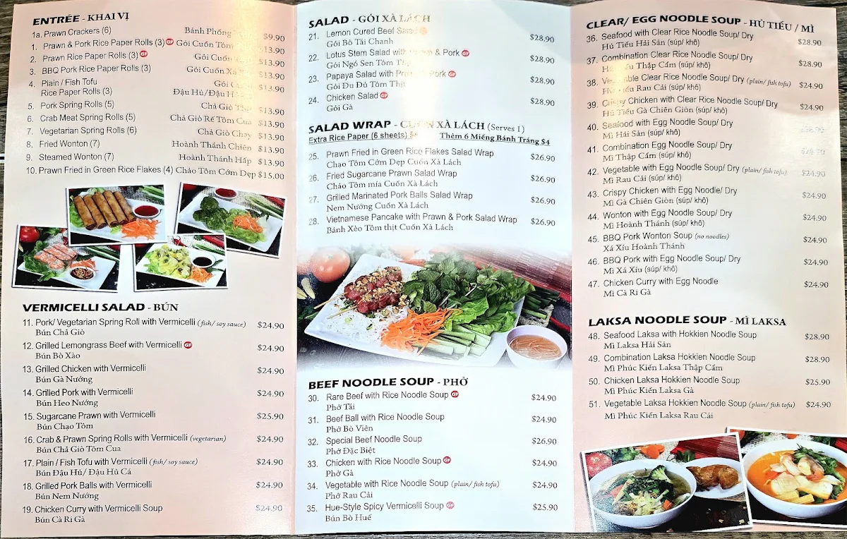 Menu, Pho Inn