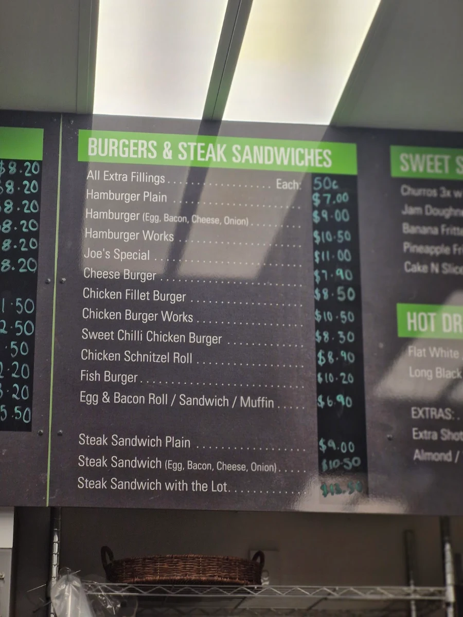 Menu, Joes Grocer & Takeaway