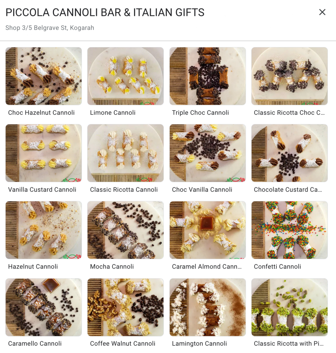 Menu, Cannoleria Piccola & The Piccola Edit