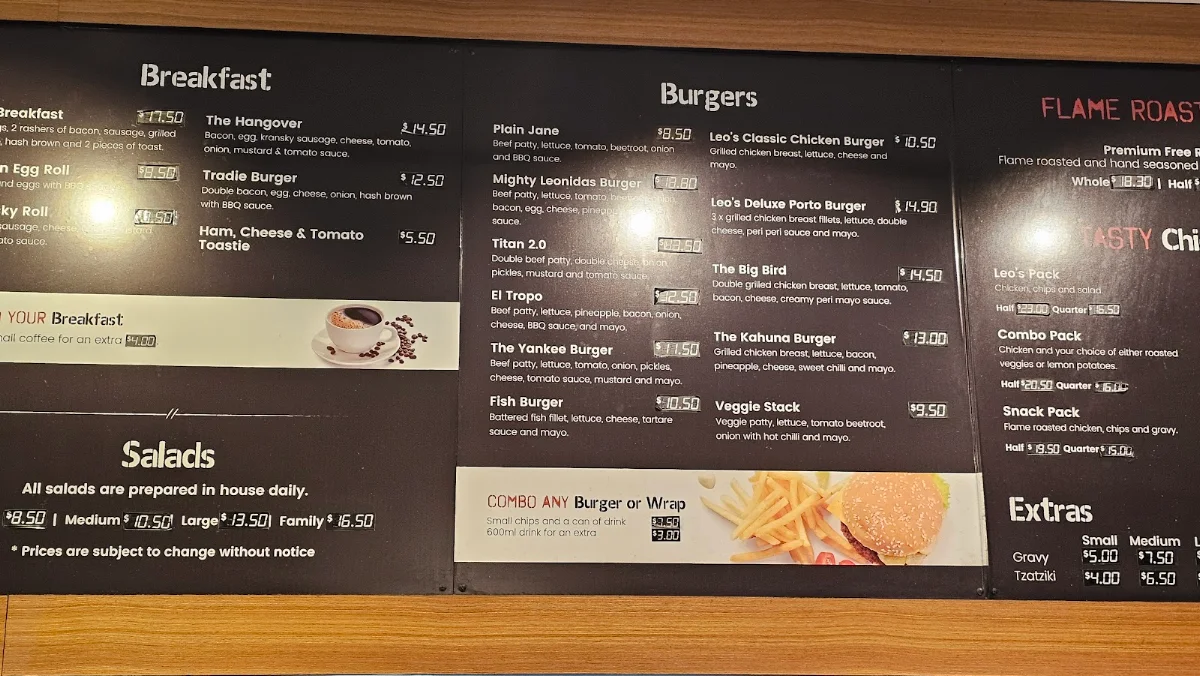 Menu, Leo's Grille