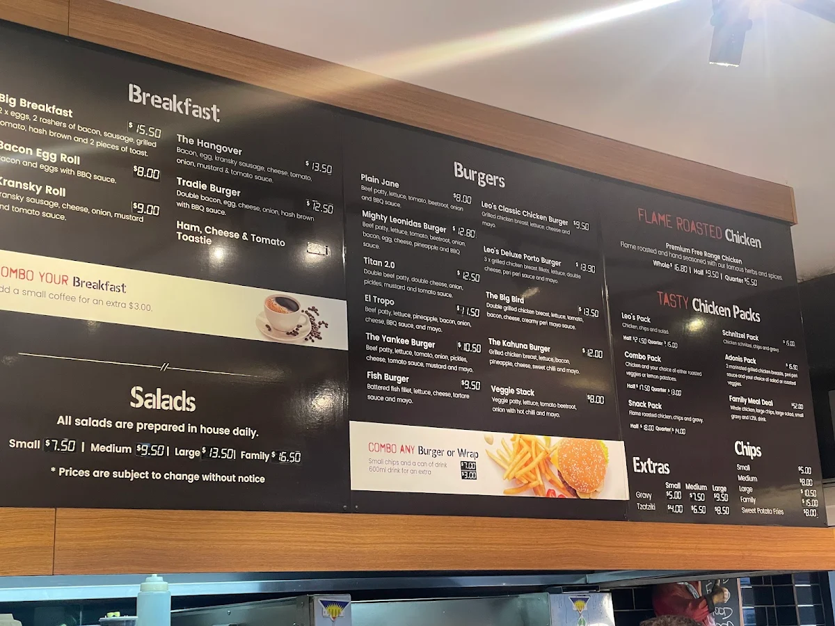 Menu, Leo's Grille