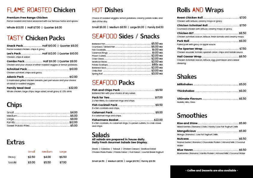 Menu, Leo's Grille