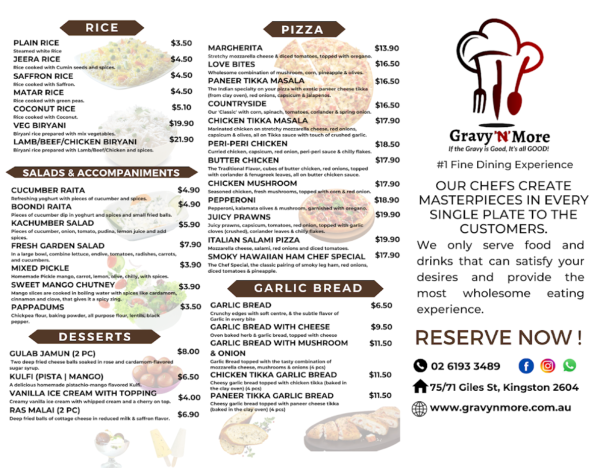 Menu, Gravy N More (Indian Restaurant)