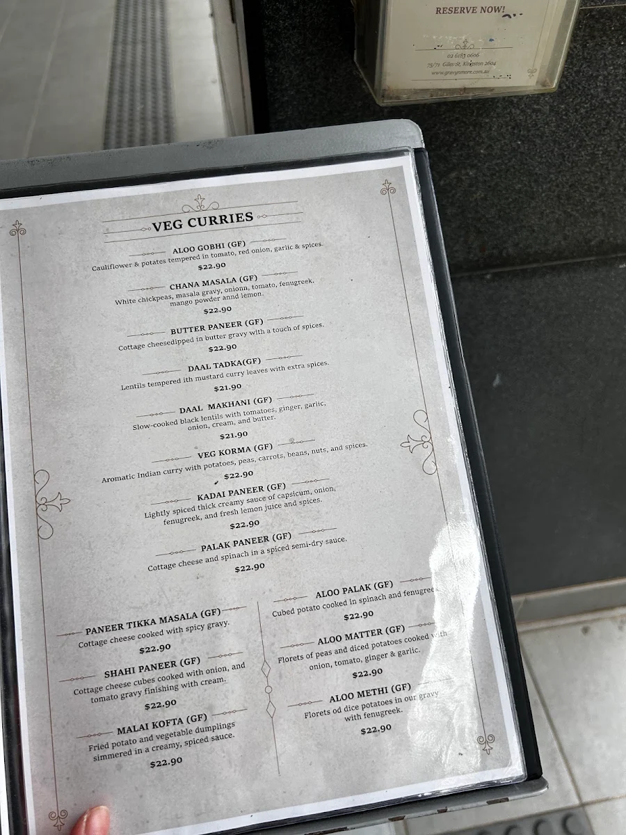 Menu, Gravy N More (Indian Restaurant)