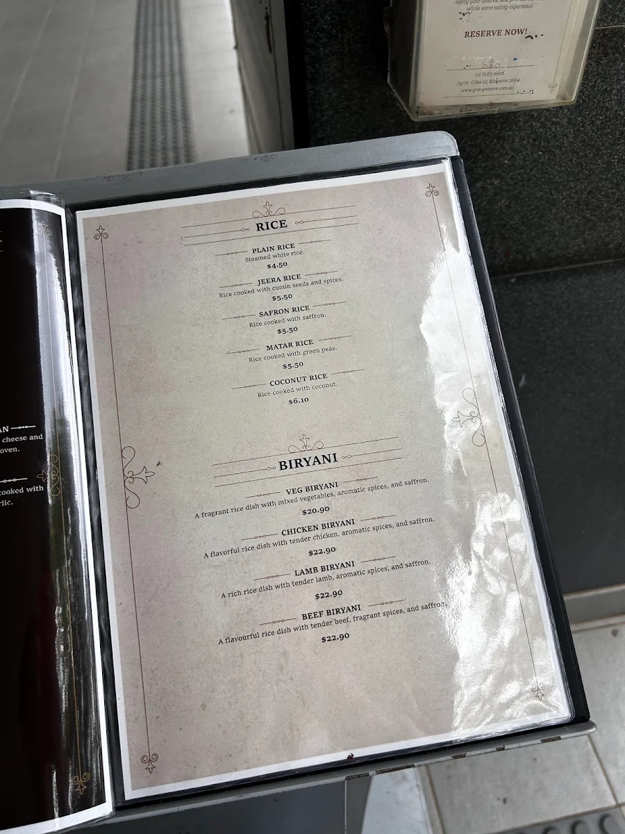 Menu, Gravy N More (Indian Restaurant)