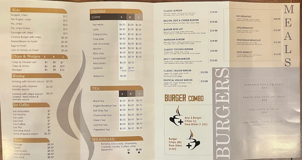 Menu, Verge 301 Cafe