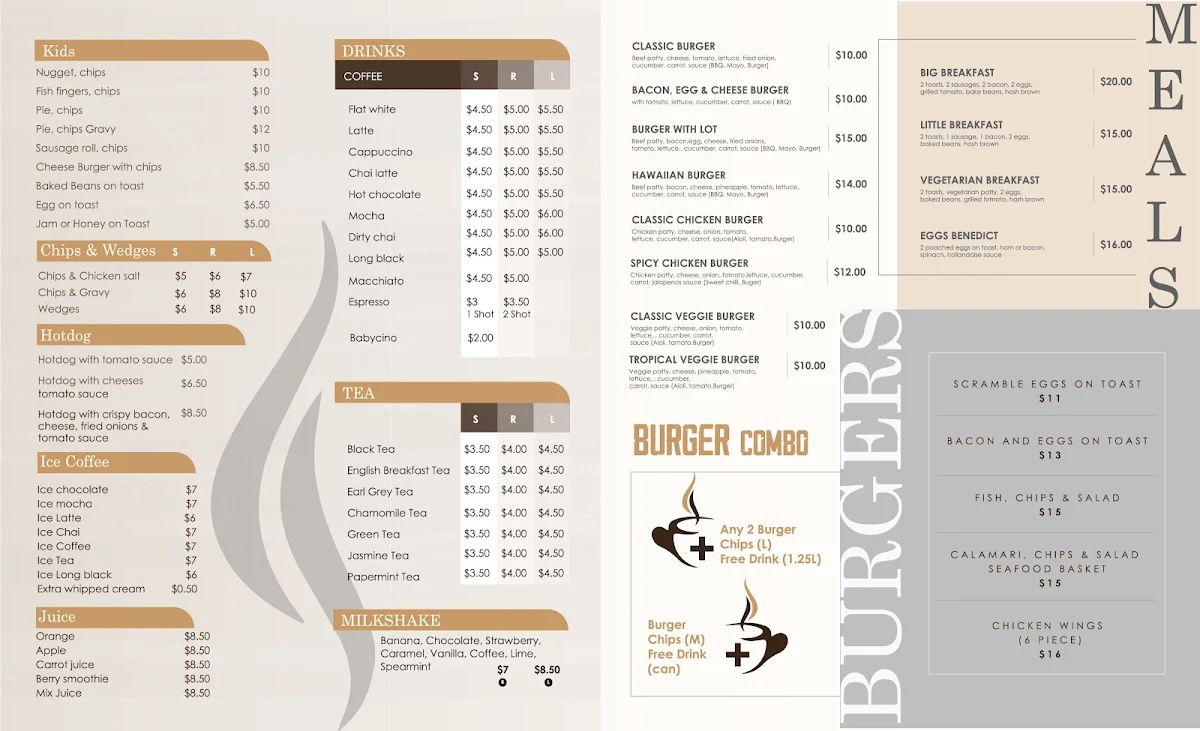 Menu, Verge 301 Cafe