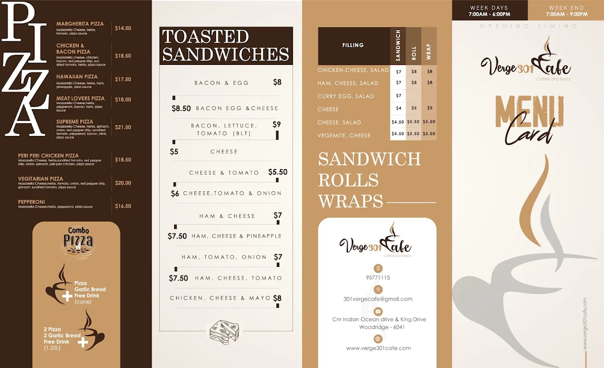 Menu, Verge 301 Cafe
