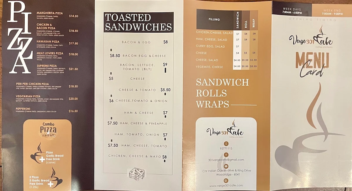 Menu, Verge 301 Cafe