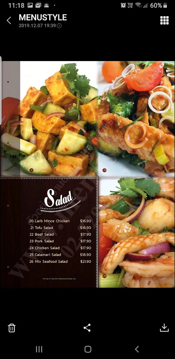 Menu, Smile Thai Restaurant