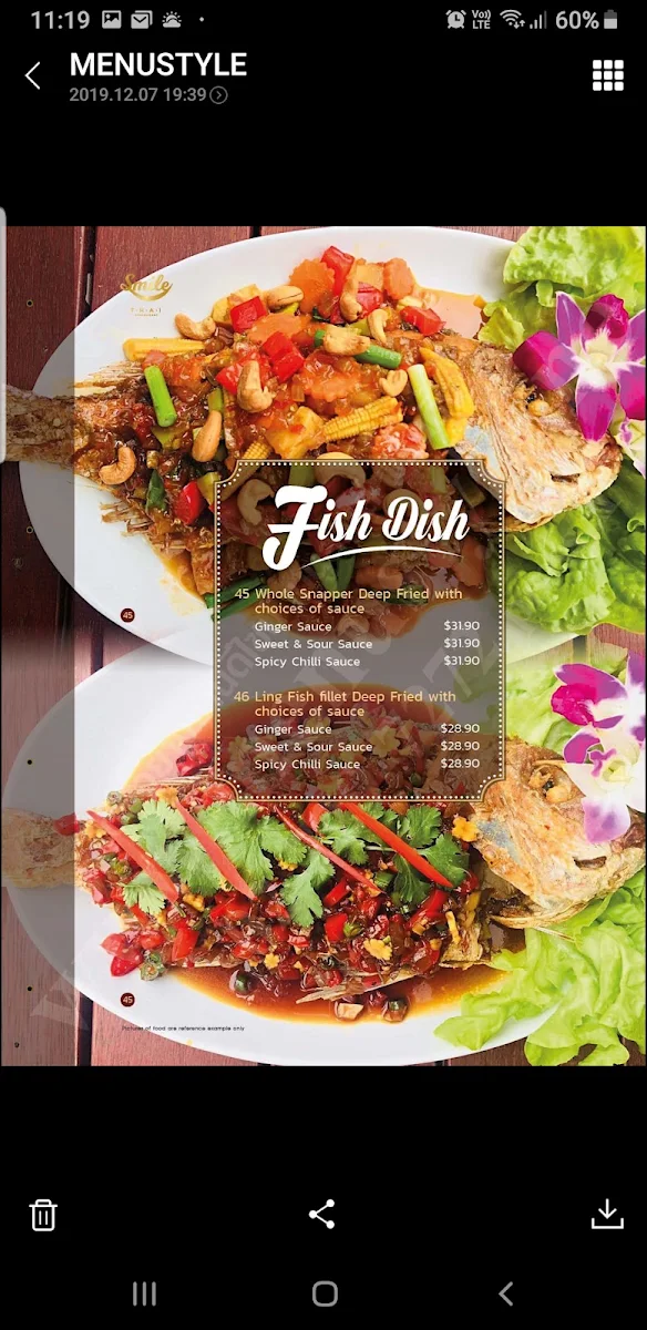 Menu, Smile Thai Restaurant