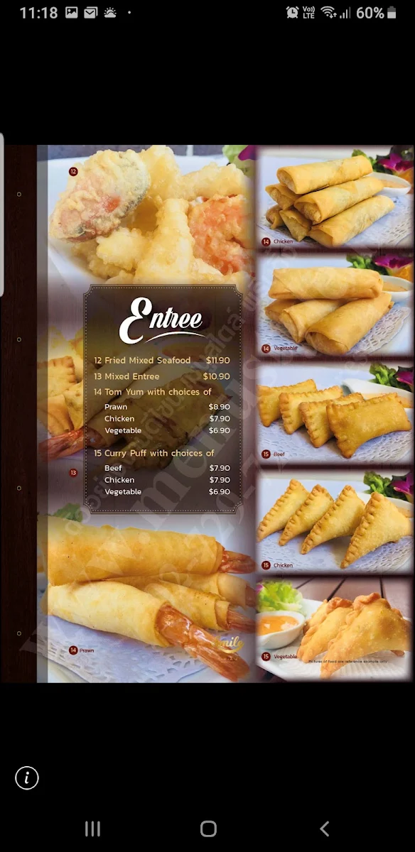 Menu, Smile Thai Restaurant