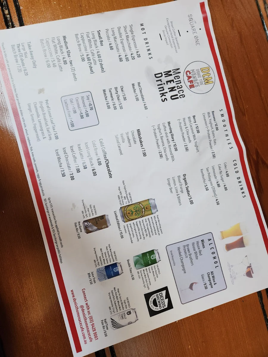 Menu, Denis the Menace Cafe