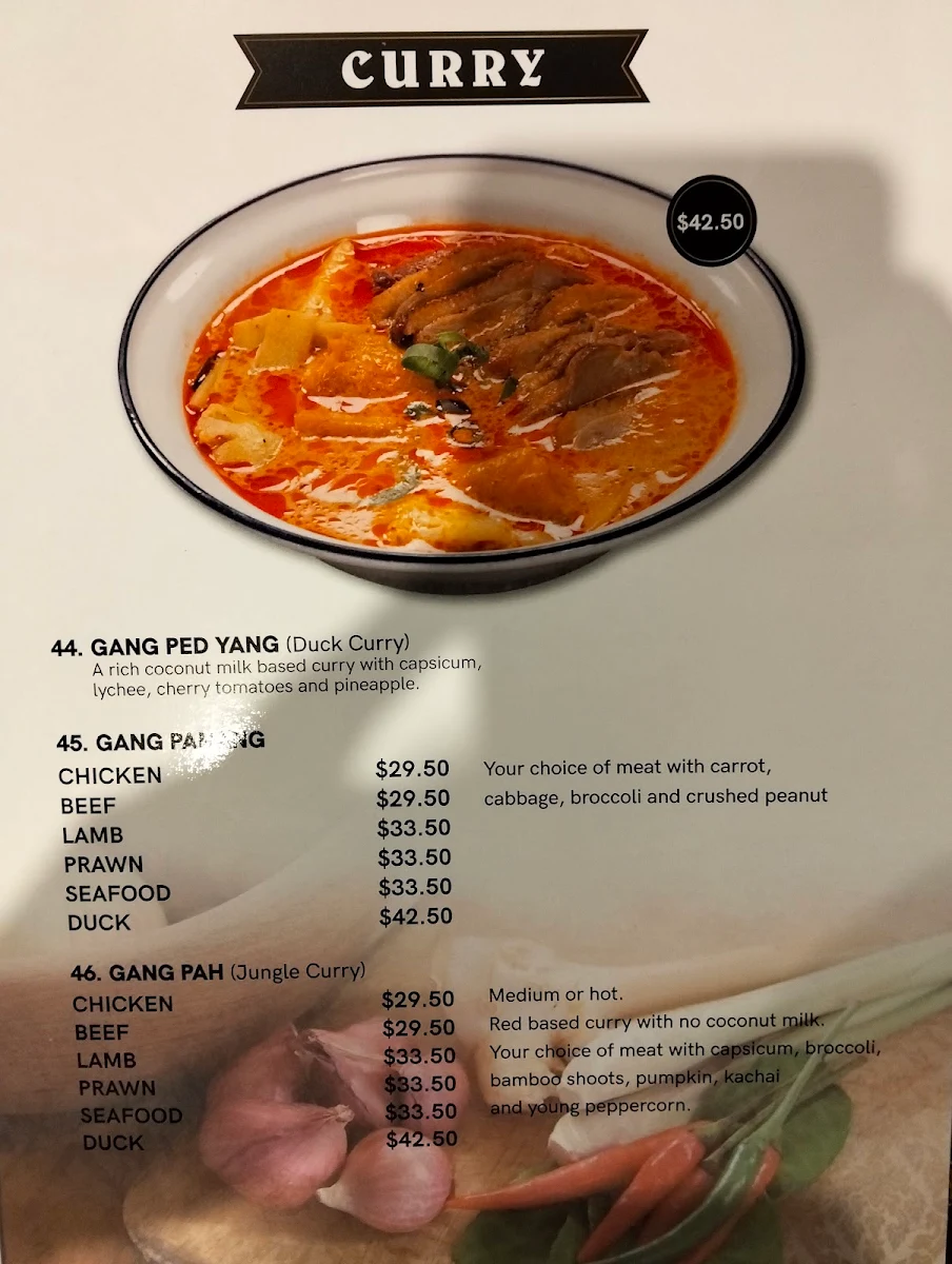 Menu, Joop Thai Restaurant
