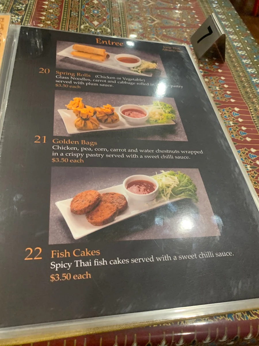 Menu, Joop Thai Restaurant