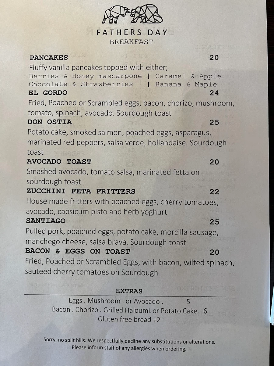 Menu, Bull & Bear Cafe - Restaurant
