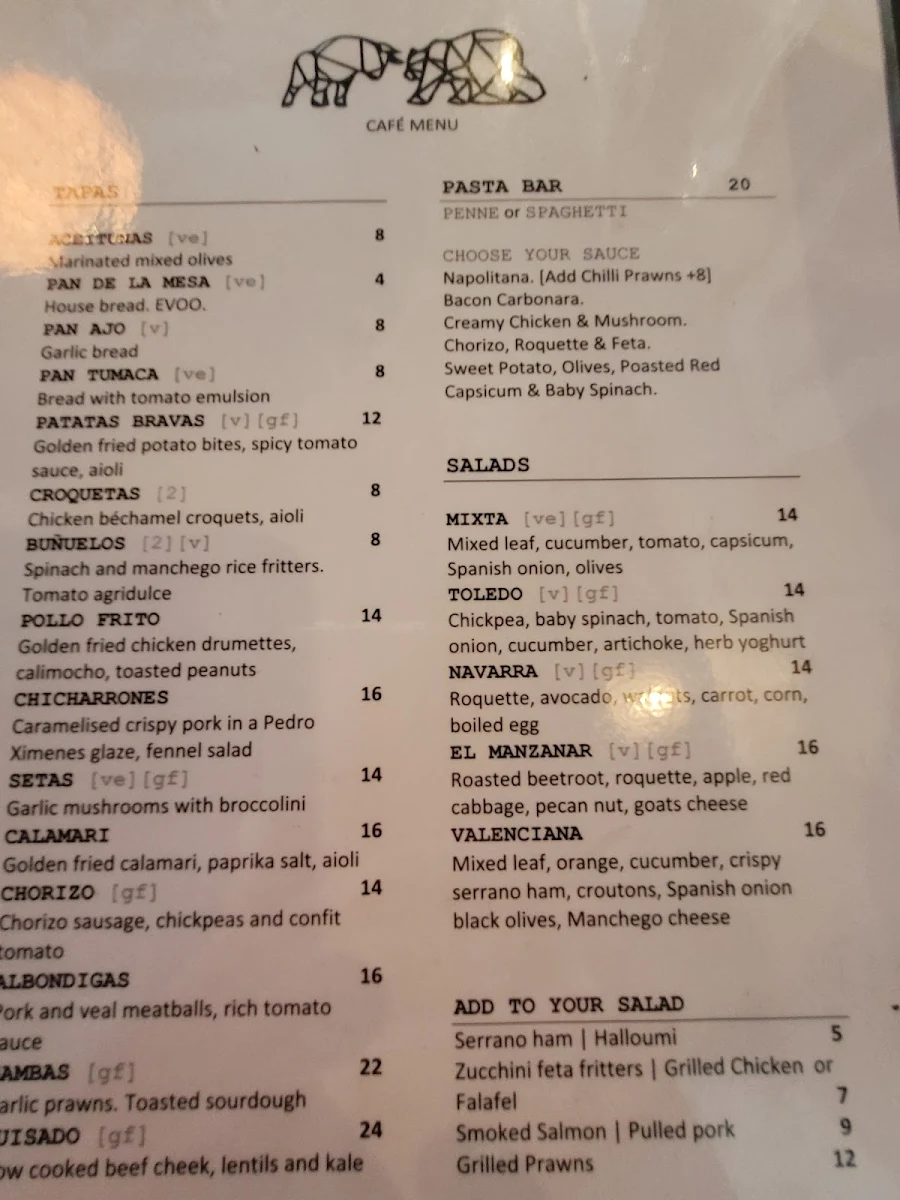 Menu, Bull & Bear Cafe - Restaurant