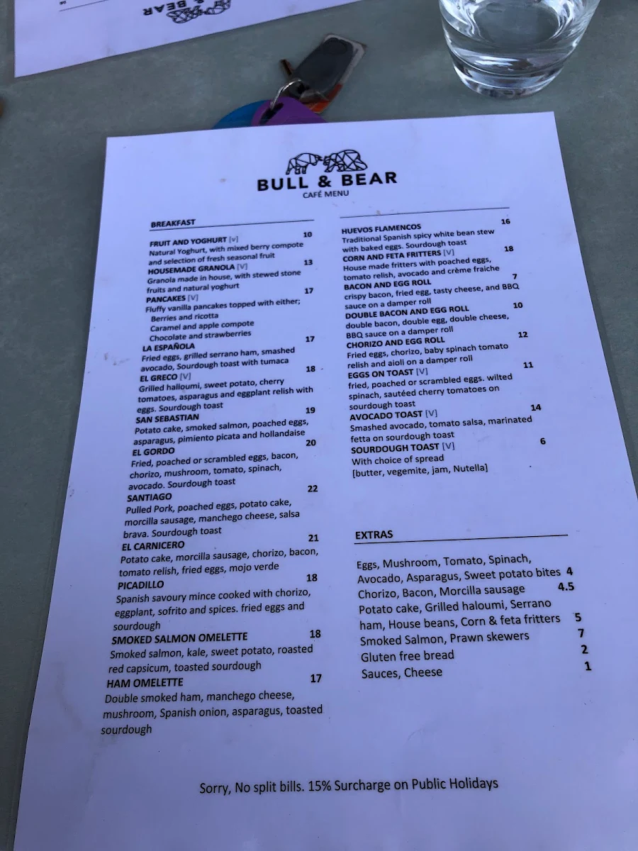 Menu, Bull & Bear Cafe - Restaurant
