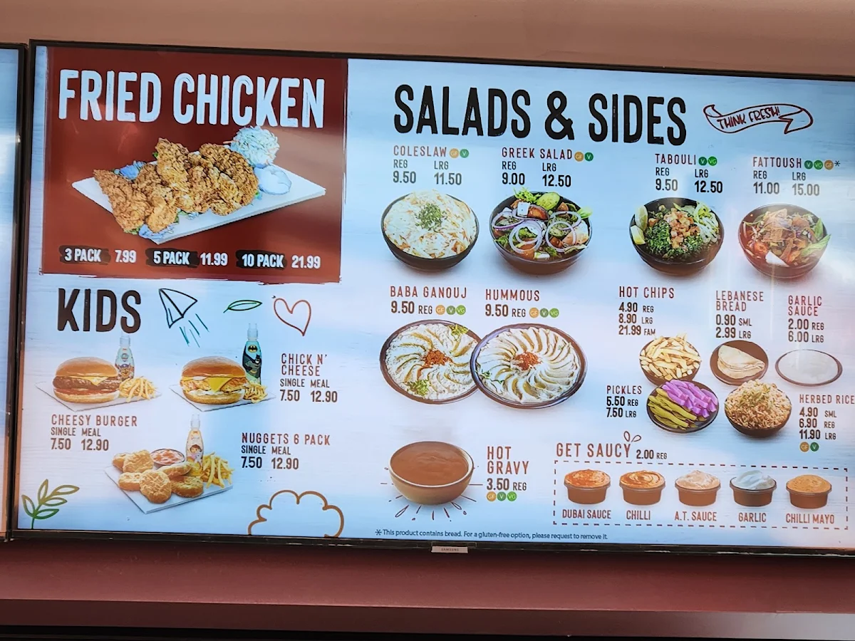 Menu, Al Tazah Charcoal Chicken Wollongong