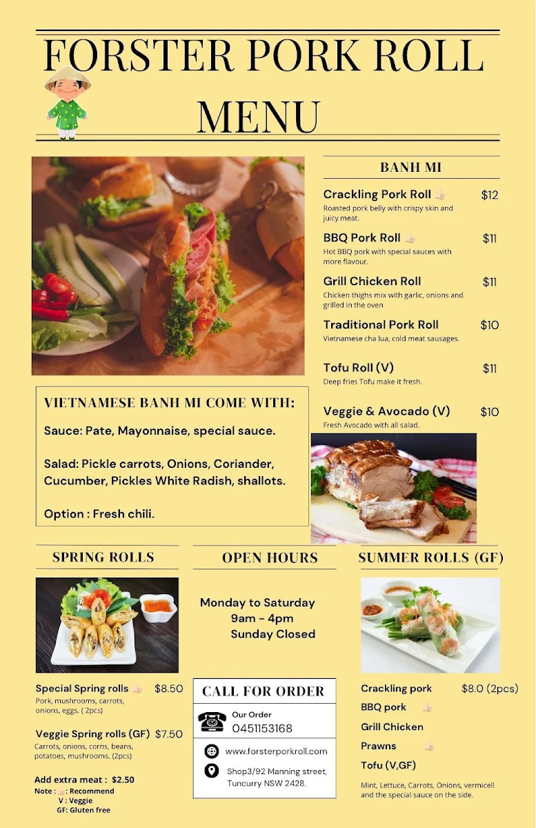 Menu, Forster Pork Roll