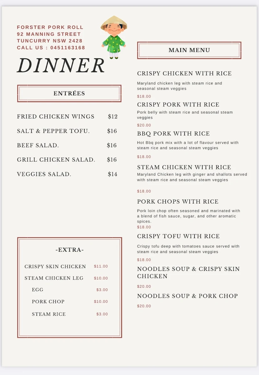 Menu, Forster Pork Roll