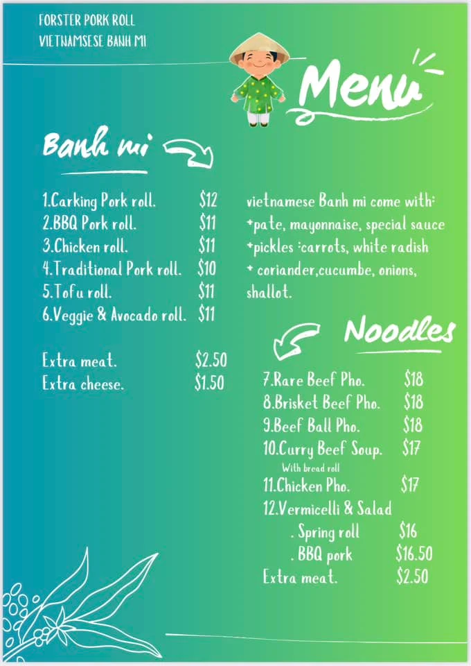 Menu, Forster Pork Roll