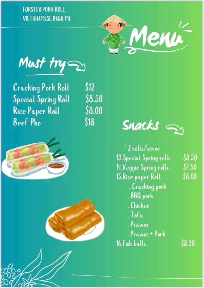 Menu, Forster Pork Roll