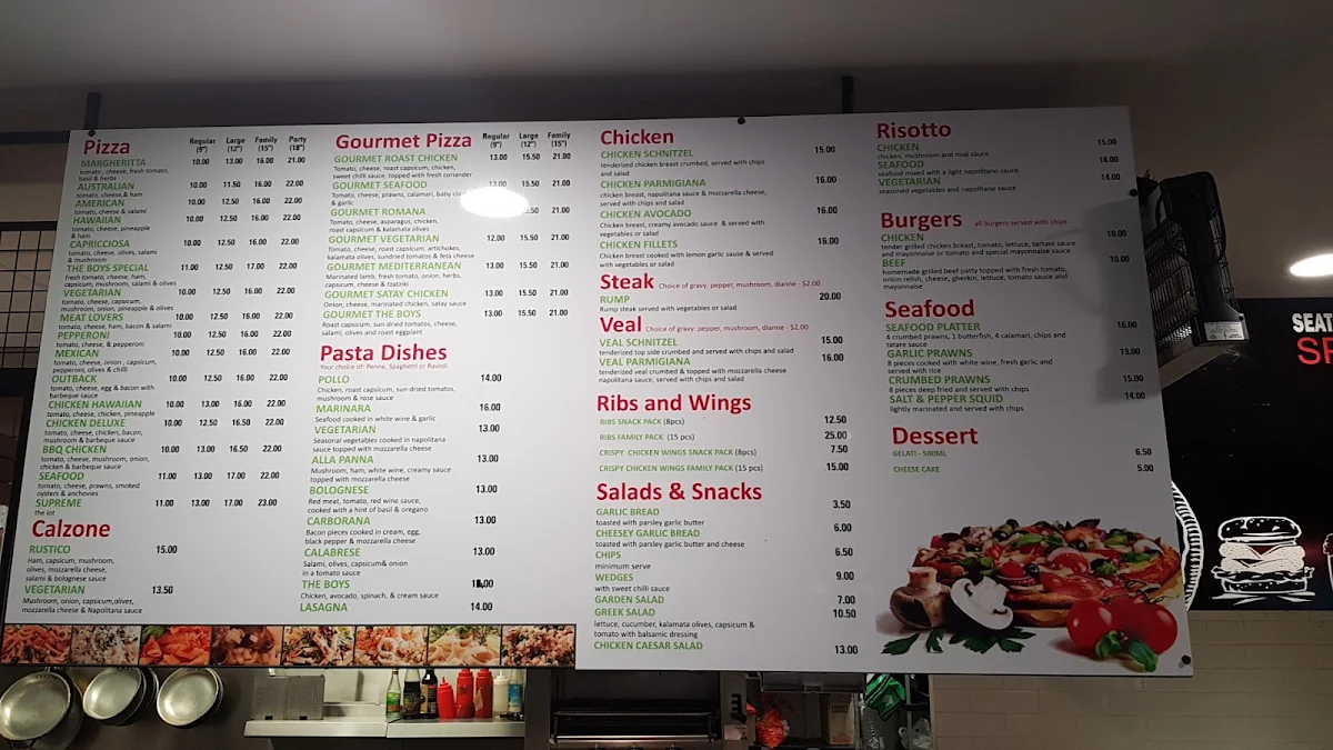 Menu, The Boys Pizza Bar