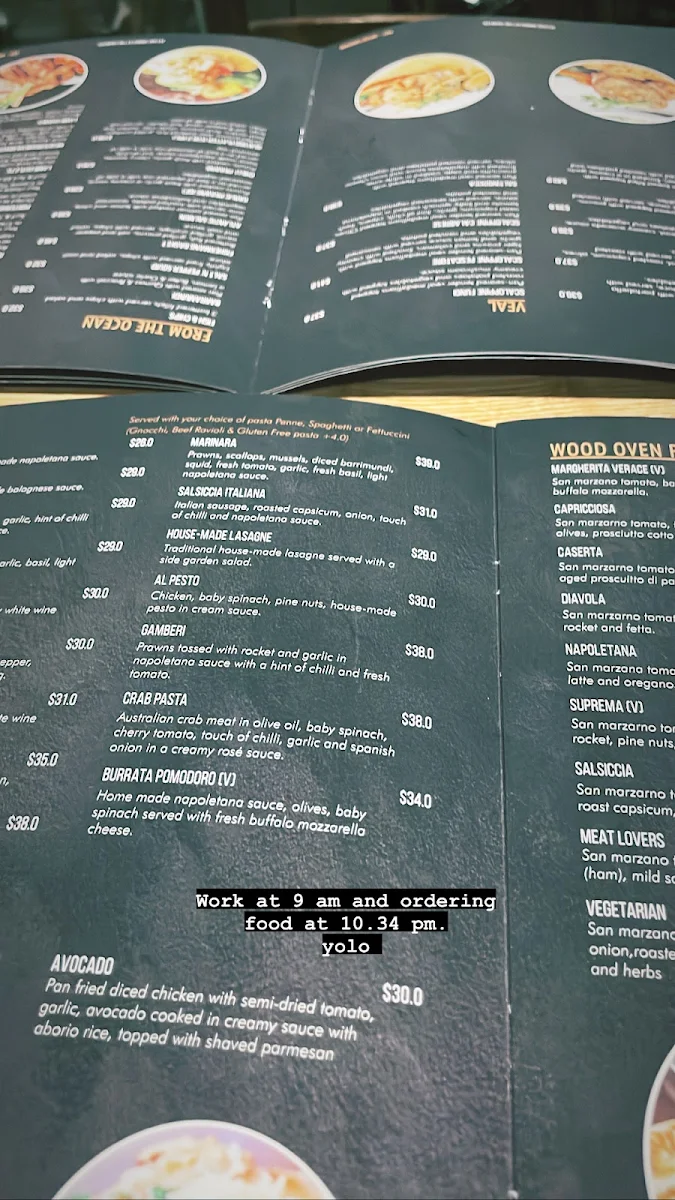 Menu, Da Vinci Ristorante