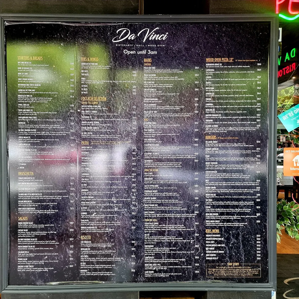 Menu, Da Vinci Ristorante