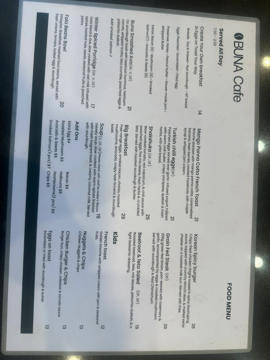 Menu, Ethiopian On Northbourne - Espresso