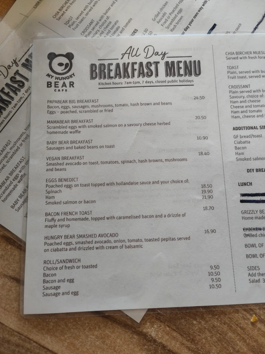 Menu, My Hungry Bear Cafe