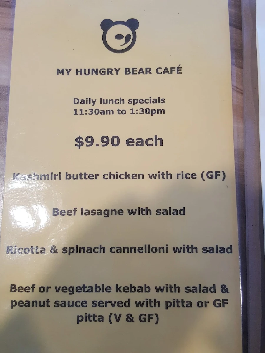 Menu, My Hungry Bear Cafe