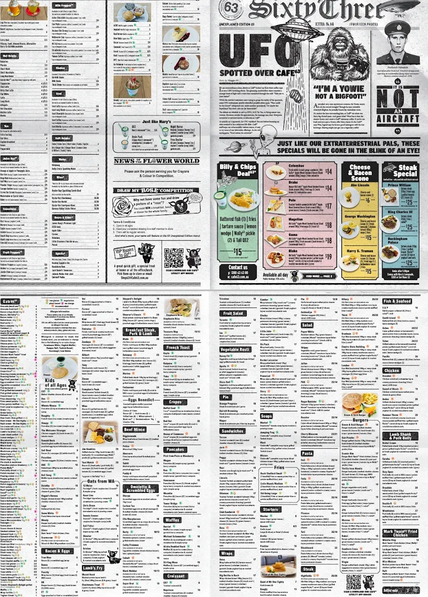 Menu, Cafe 63 Marsden Park