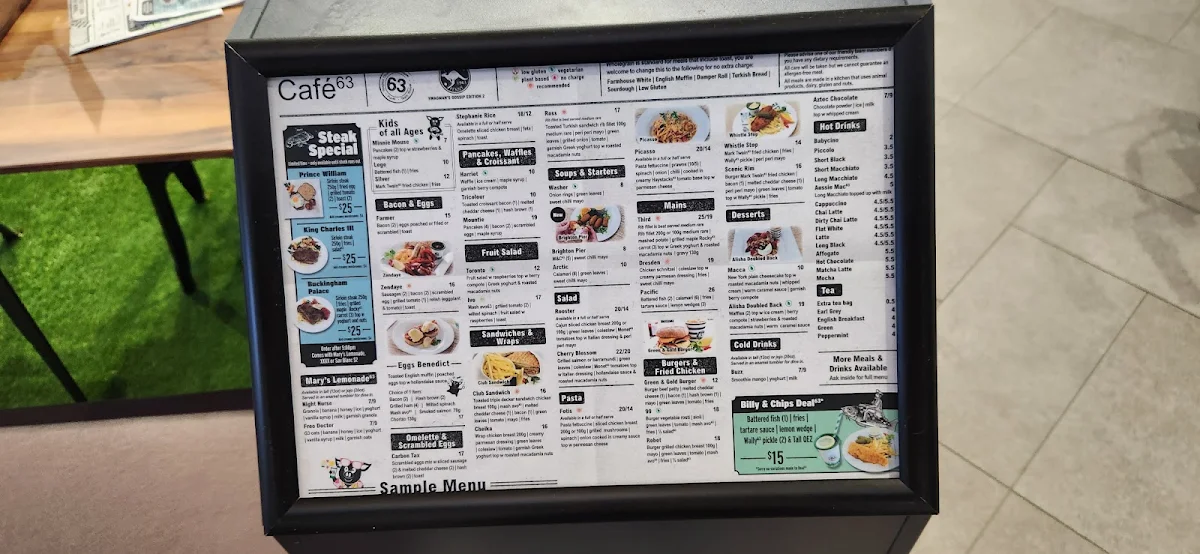 Menu, Cafe 63 Marsden Park
