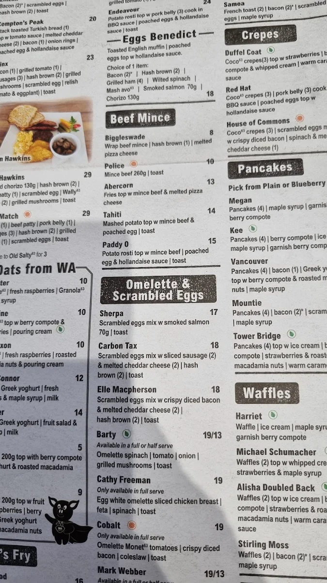 Menu, Cafe 63 Marsden Park