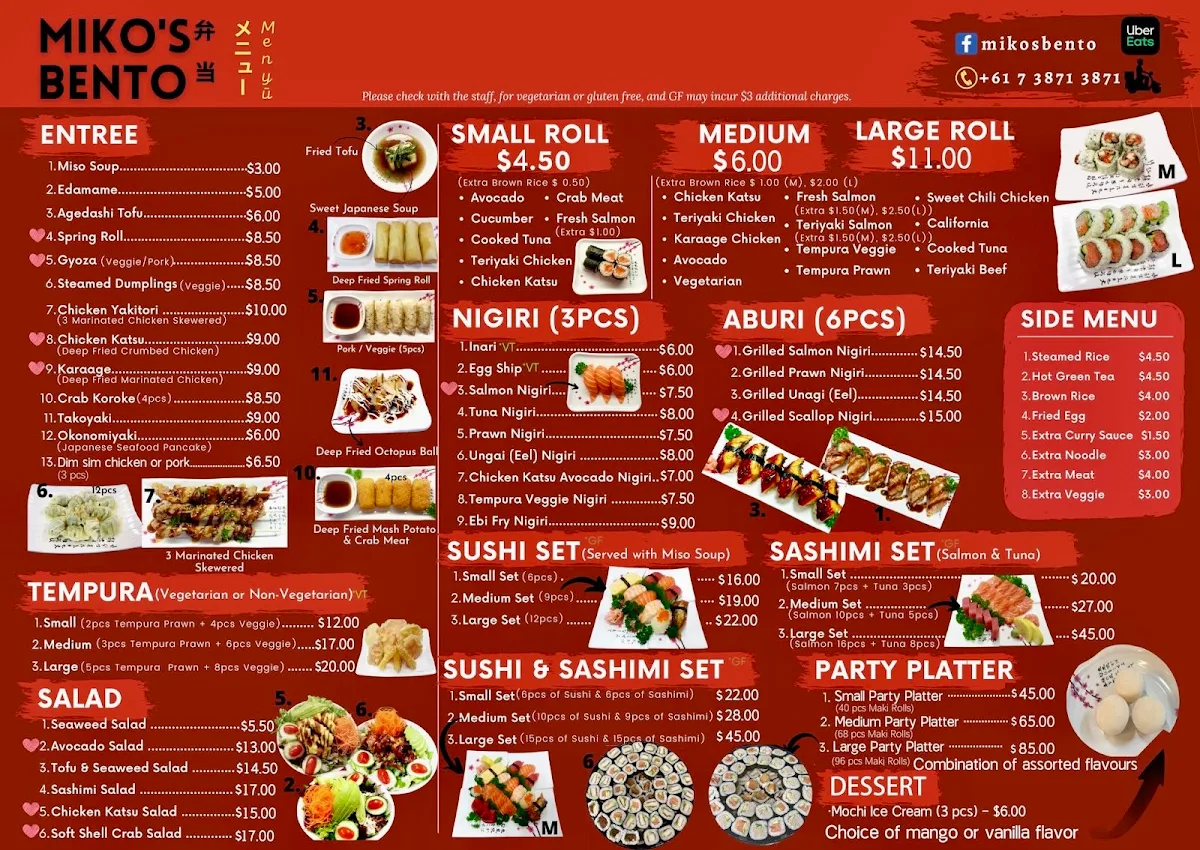 Menu, Miko's Bento