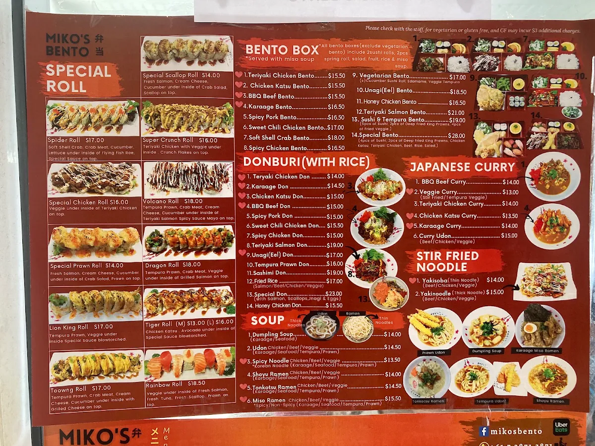 Menu, Miko's Bento