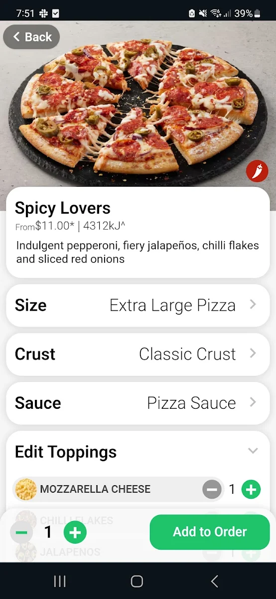 Menu, Domino's Pizza Kingscliff