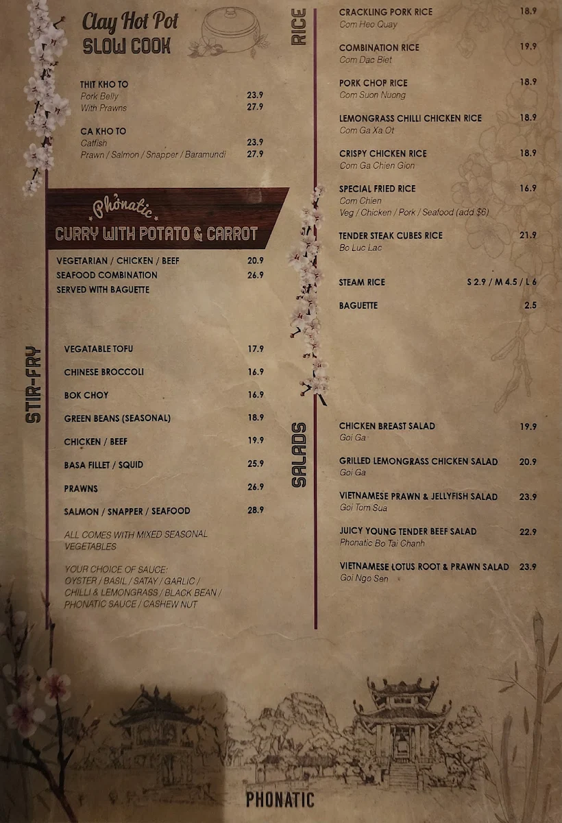Menu, Phonatic Restaurant