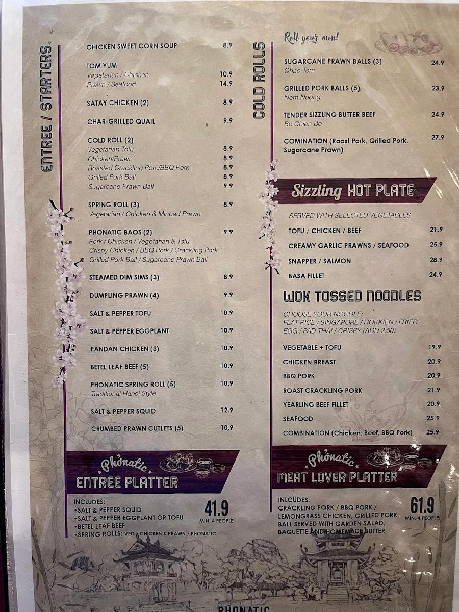 Menu, Phonatic Restaurant